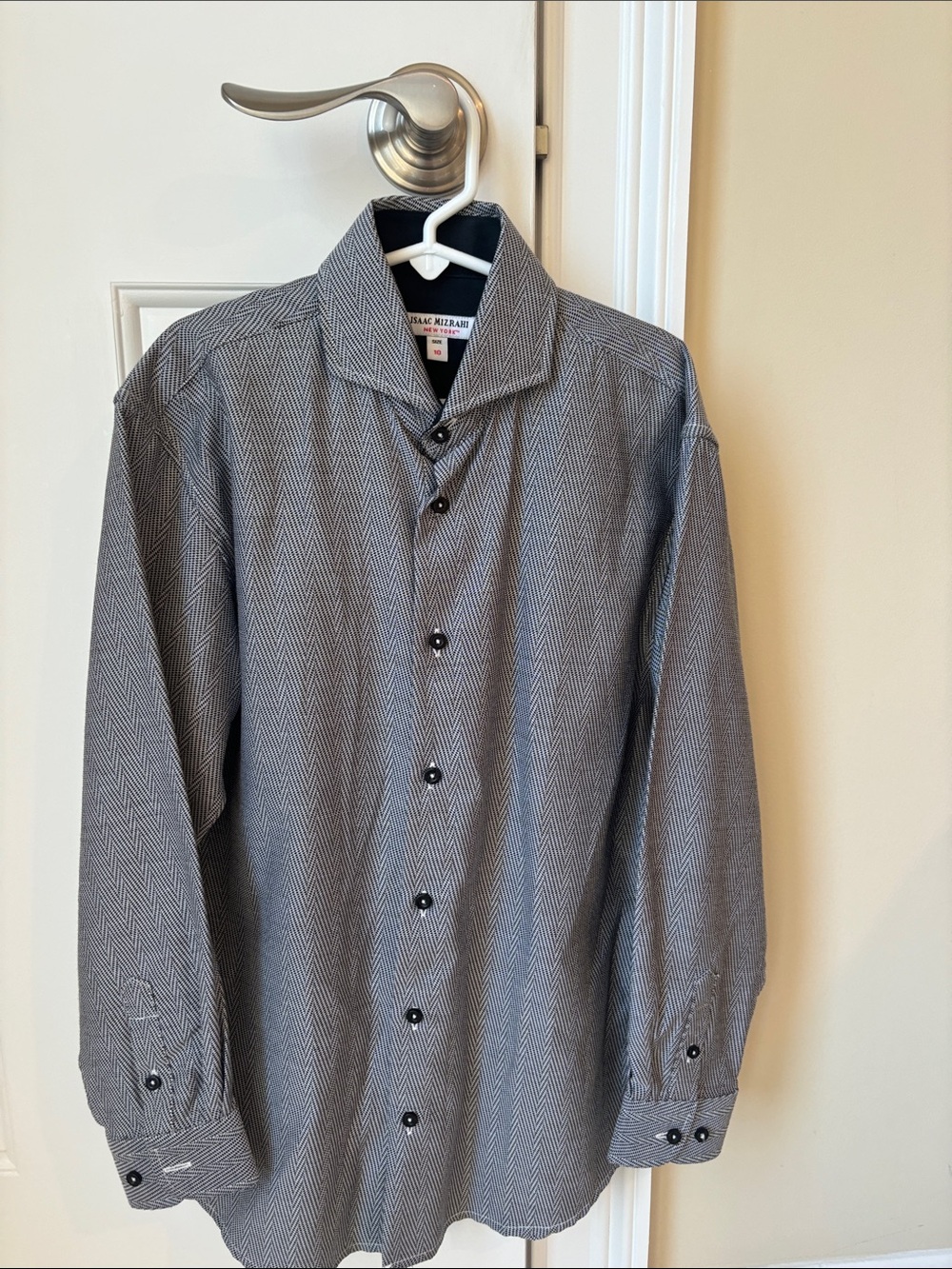 Boys Isaac Mizrahi Black and White Herringbone Dress Shirt